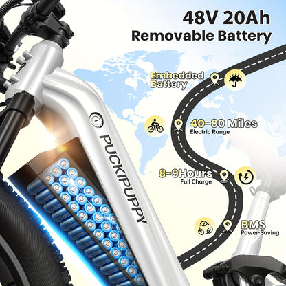 Electric Bike for Adults Rear High-power Brushless Motor, 48V 20AH Battery Adult Electric Bicycles, 26" Tire Full Suspension Step-Thru Ebike, 7 Speed, 80Miles Range, Camping Must Haves, Suitable for Outdoor Off-road And Urban Commuting(BoxerST)