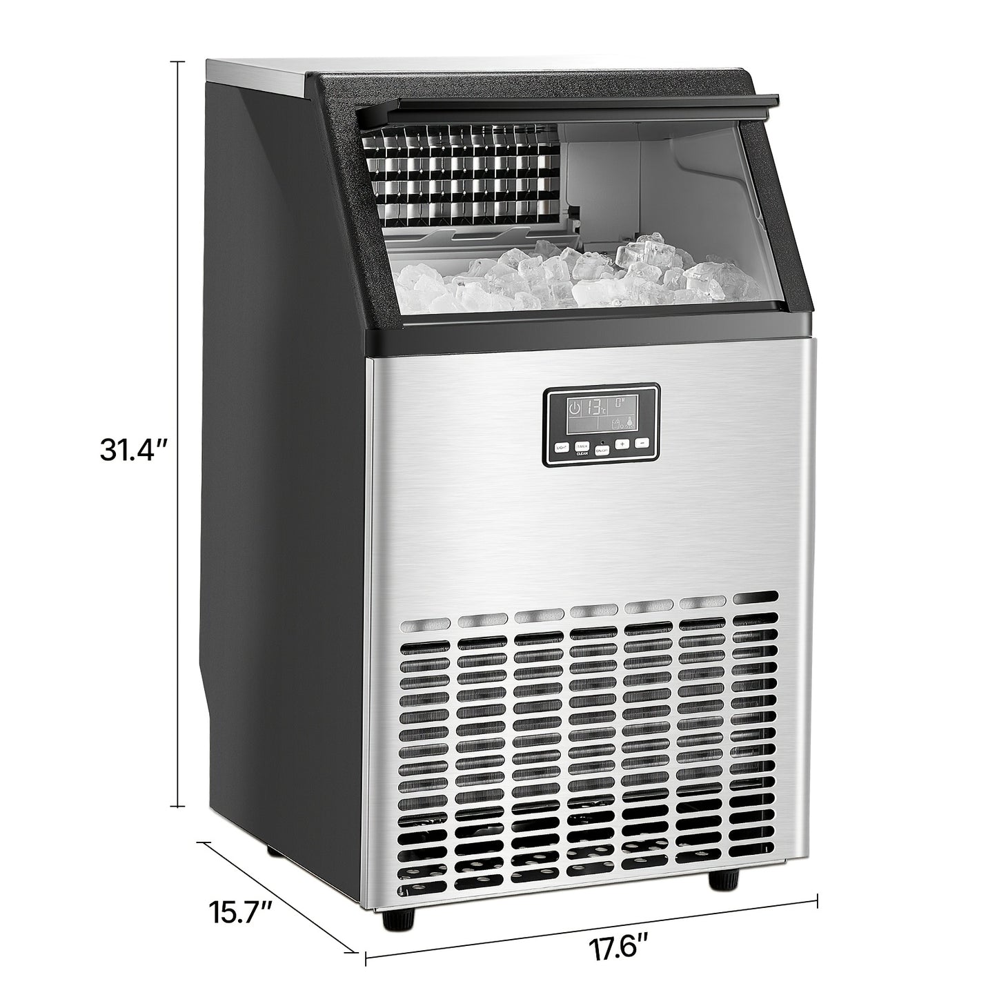 Commercial Ice Maker Machine 70/110/150/440lbs/24H, 33lbs Storage & 45 Cubes/15 Min, Dual Water Inlets, 120V US Plug, LED Display & Self-Cleaning for Bar Restaurant Office