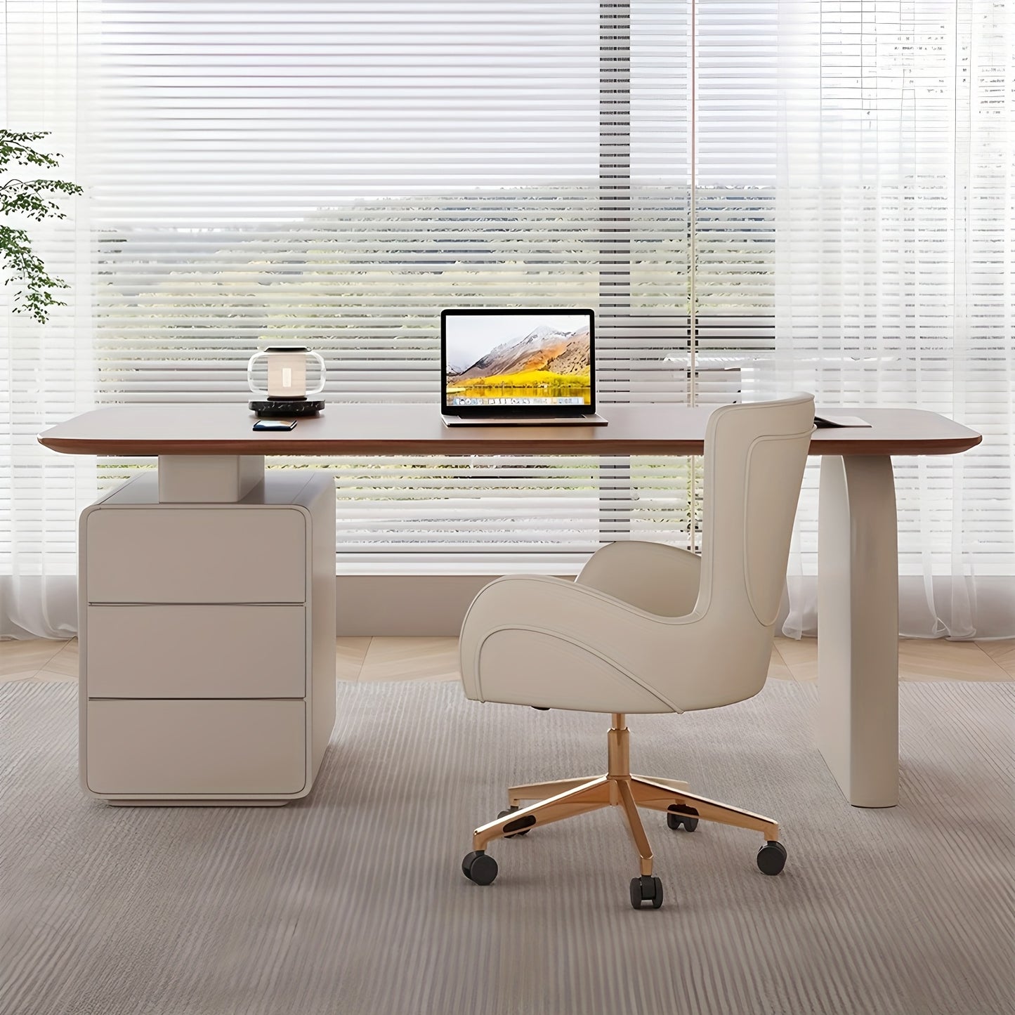 70.86'' Home Office Study Desk With Drawer Storage, Walnut Wood Minimalist Desk, Wide Desktop For Study, Suitable For Bedroom & Study Room