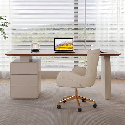 70.86'' Home Office Study Desk With Drawer Storage, Walnut Wood Minimalist Desk, Wide Desktop For Study, Suitable For Bedroom & Study Room