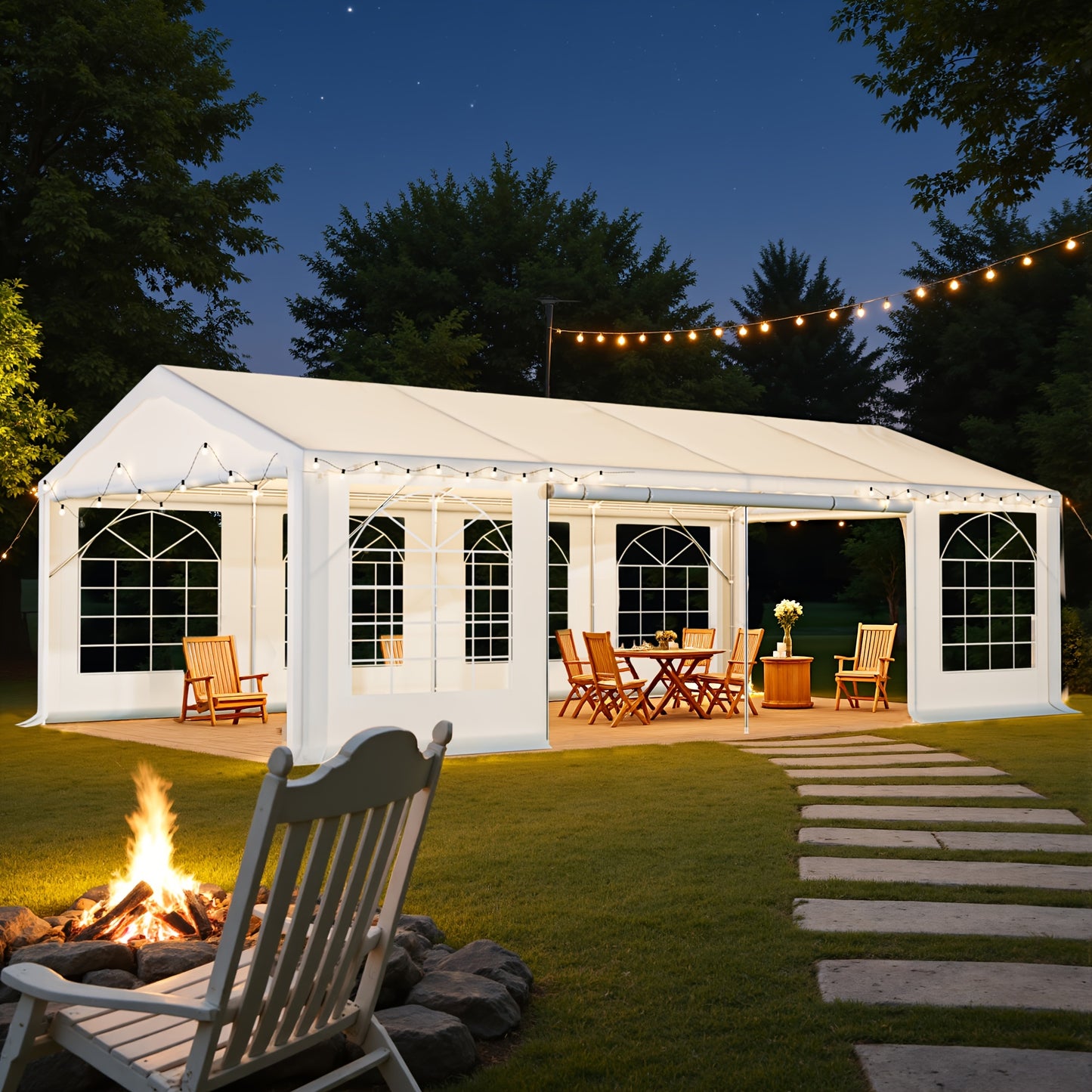 20x40ft & 13x26ft White Plastic Party Canopy with Pergola - Durable Outdoor/Indoor Event Shelter for Weddings, Birthdays, Garden Parties - Portable, Easy Setup, No Electricity Needed, Outdoor Event Shelter, Sturdy Construction