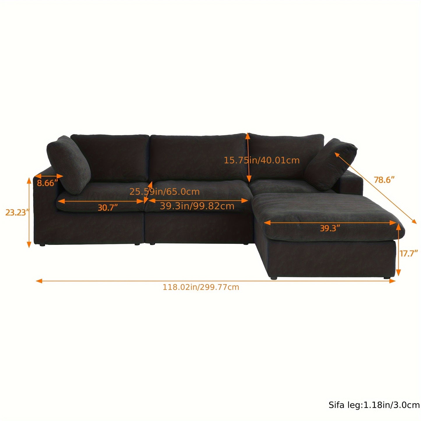 Cloud Modular Sectional Sofa With Storage Ottoman, 118.02" L Shaped Couch For Living Room, Down Filled Convertible Couch Deep Seat For Office Apartment, Covers Washable&Replaceable