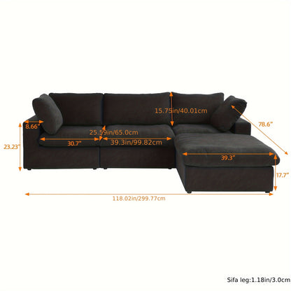 Cloud Modular Sectional Sofa With Storage Ottoman, 118.02" L Shaped Couch For Living Room, Down Filled Convertible Couch Deep Seat For Office Apartment, Covers Washable&Replaceable