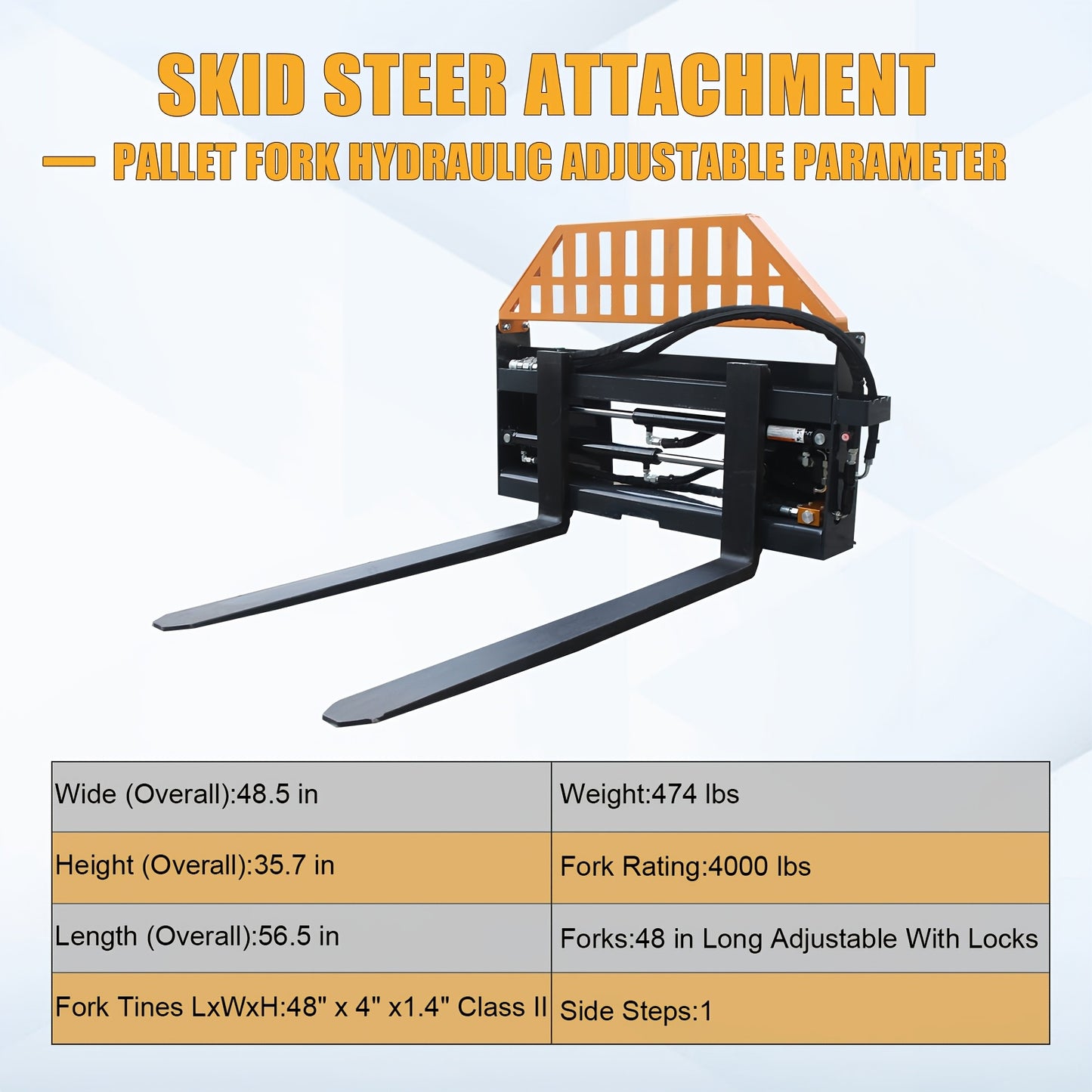 Heavy Duty Adjustable Skid Steer Pallet Forks 4000LB 48'' Anti-Slip Tines for Farm & Industrial Use