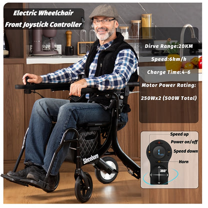 Electric Power Walker with Seat & Transport Wheelchair - Heavy-Duty, Heavy-Duty, Foldable Electric Mobility Aid with Power-Assisted Motion, -Tip Stability, IPX4 - for,, Post-Surgery - Indoor/ Use - /AC Dual-Power System - Lightweight Rollator Walker Combo