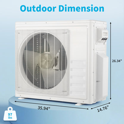 28000 BTU 2-Zone Ductless Mini Split AC/Heat Pump 20 SEER2, Pre-Charged Condenser, 9K+18K BTU Indoor Units, 2x25ft Installation Kits, Ideal for Home,