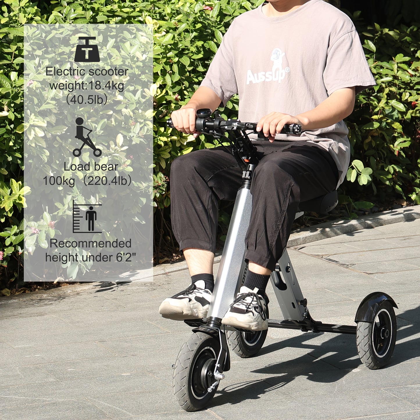 10-Inch Folding Electric Tricycle (With Adult Backrest Seat), an Electric Scooter Equipped with a 36V 7.8Ah Removable Battery, Featuring Reverse Assist And 3-Speed Gear Adjustment