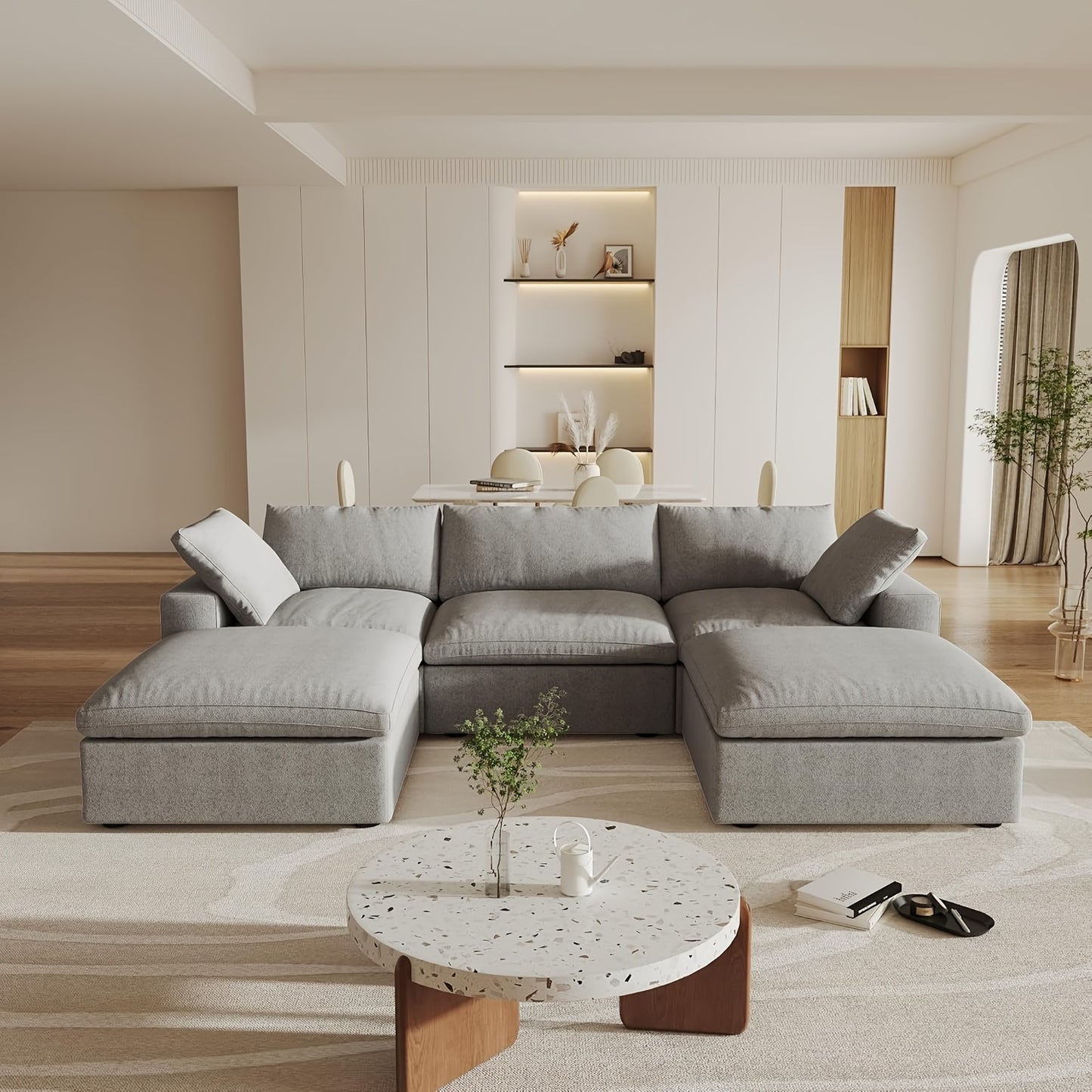 Modular Sectional Sofa with Storage Ottomans, U-Shaped Design, Minimalist Style, Deep And Wide Convertible Couches for The Living Room, with Washable And Replaceable Covers