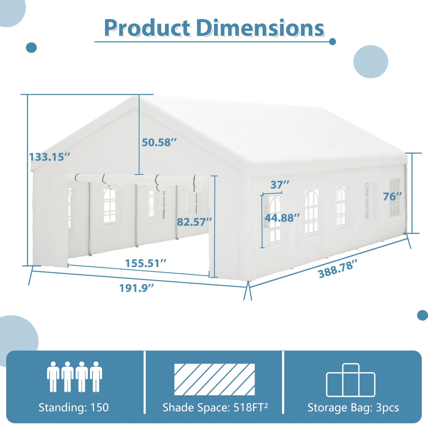20×40/20×20/16×32 Feet Heavy Duty Party Tent, Large Wedding Event Canopy with Removable Side Walls - Outdoor Gazebo Style Commercial Shelter for Sports Events, Bleachers & Carports