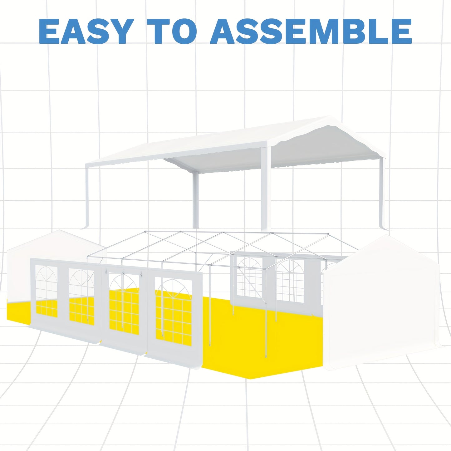 20x40ft & 13x26ft White Plastic Party Canopy with Pergola - Durable Outdoor/Indoor Event Shelter for Weddings, Birthdays, Garden Parties - Portable, Easy Setup, No Electricity Needed, Outdoor Event Shelter, Sturdy Construction