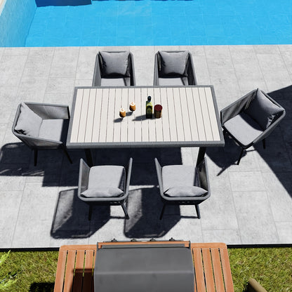 7/11pcs Outdoor Dining Set Made of Aluminum Alloy & Stainless Steel with PE Wicker - Waterproof Rattan Chairs Featuring Removable Cushions (Gray) Suitable for Garden, Poolside & Backyard
