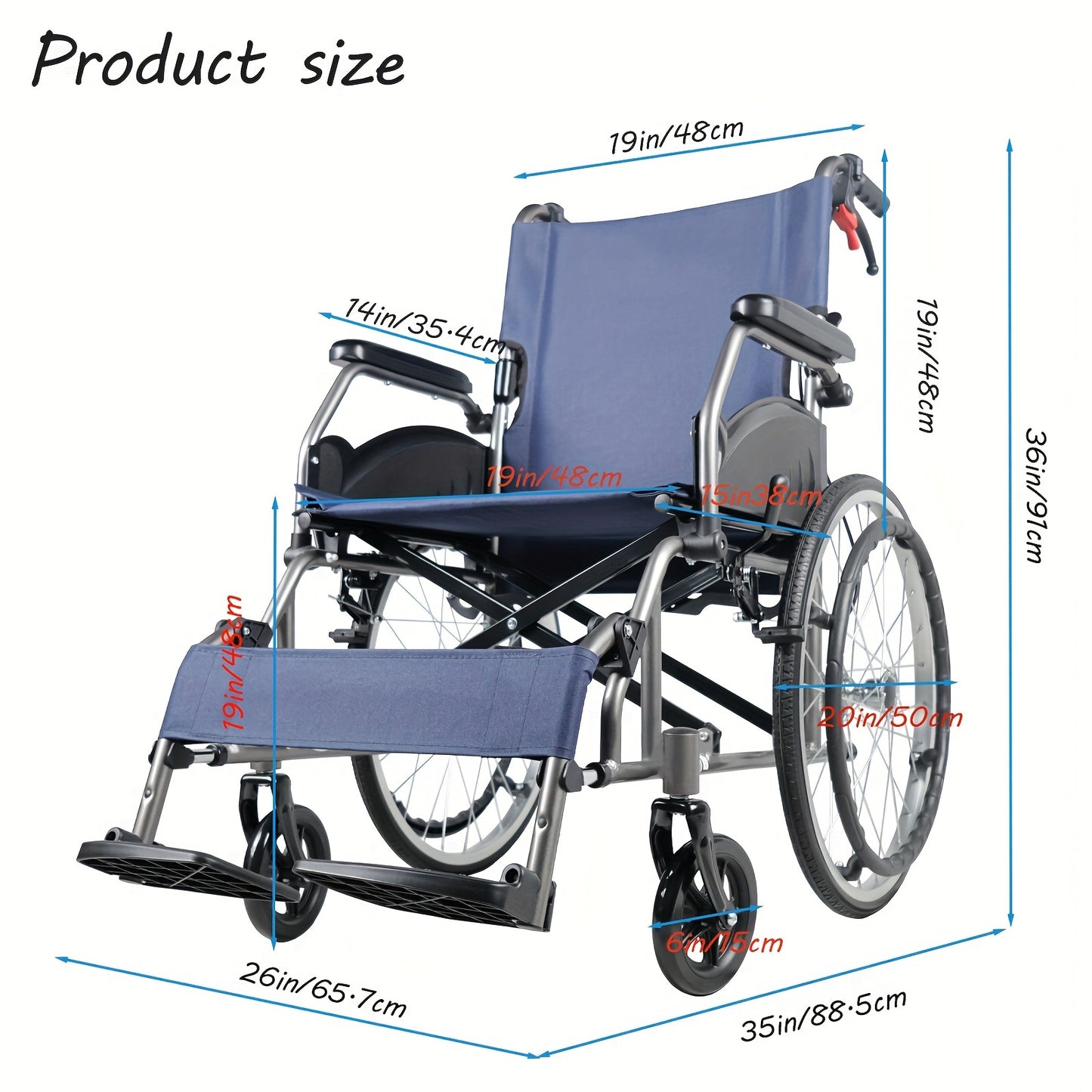 Multi-function Manual Wheelchair with Handbrake, Adult Wheelchair, Light Foldable Wheelchair, 20-inch Rear Wheel, Foldale Pedal, for Seniors