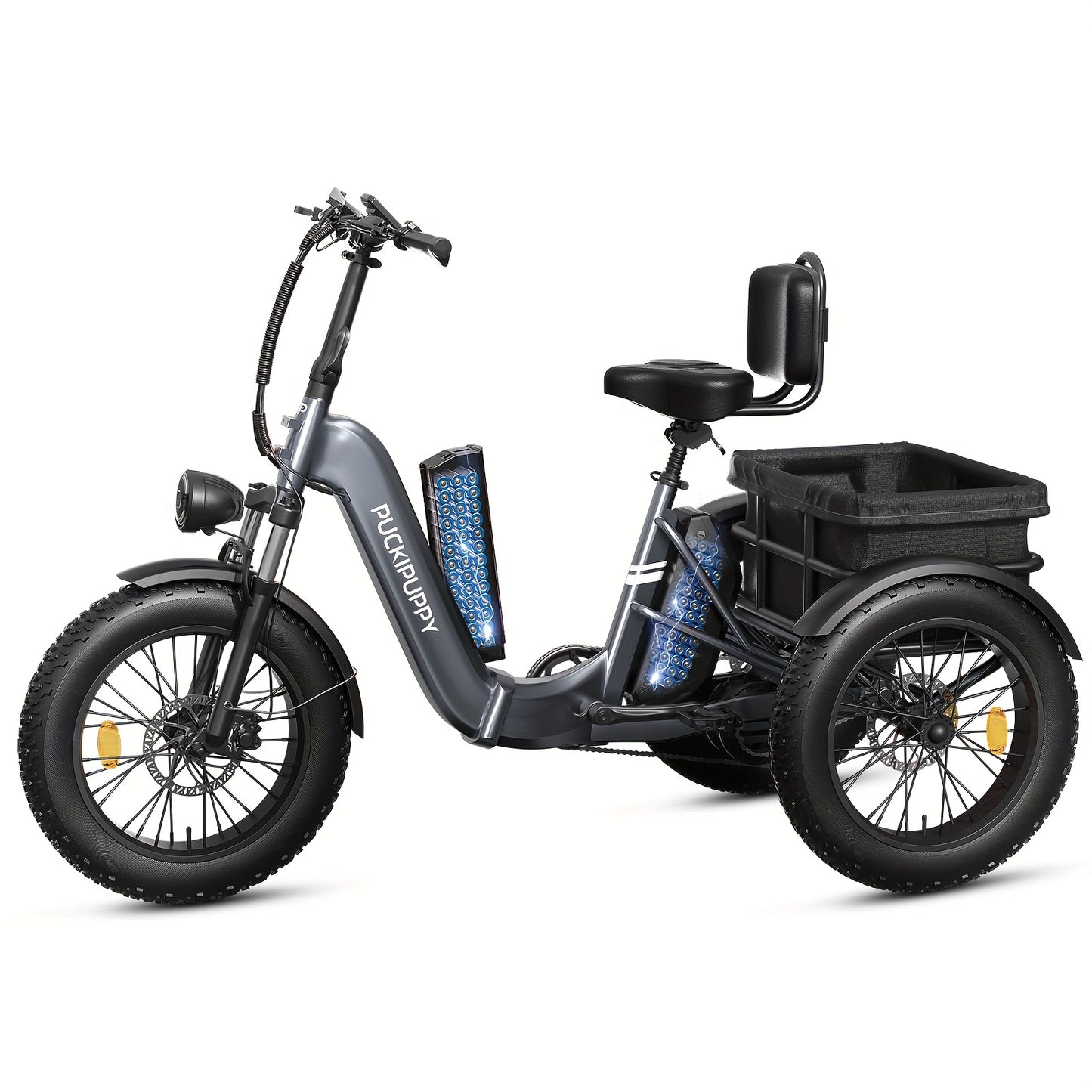 Dual Battery Electric Tricycle with 110-Mile High Range, Rear High-power Brushless Motor, 48V/15Ah&18Ah Removable Battery, 500lb Load Capacity, 20'' Tires And Large Basket, Suitable for Fishing/traveling, Essential for Elderly Travel(Husky Plus)