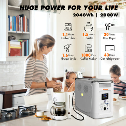 Portable Power Station Alpha 2000, 2048Wh LiFePO4 Battery, Smart App Control Solar Generator 2000W(3600W Power Lifting) Output, Ultra-Fast 0-80% Charging In 1 Hr, Home UPS Backup & RV Camping
