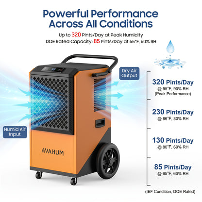 Commercial Dehumidifier for Basements, 305 Pint, 9000 Sq.Ft Large Spaces, 38 Gallon/Day. Commercial Grade Dehumidifiers for Industrial, 24H Timer, Continuous Dehumidification, Auto Defrost
