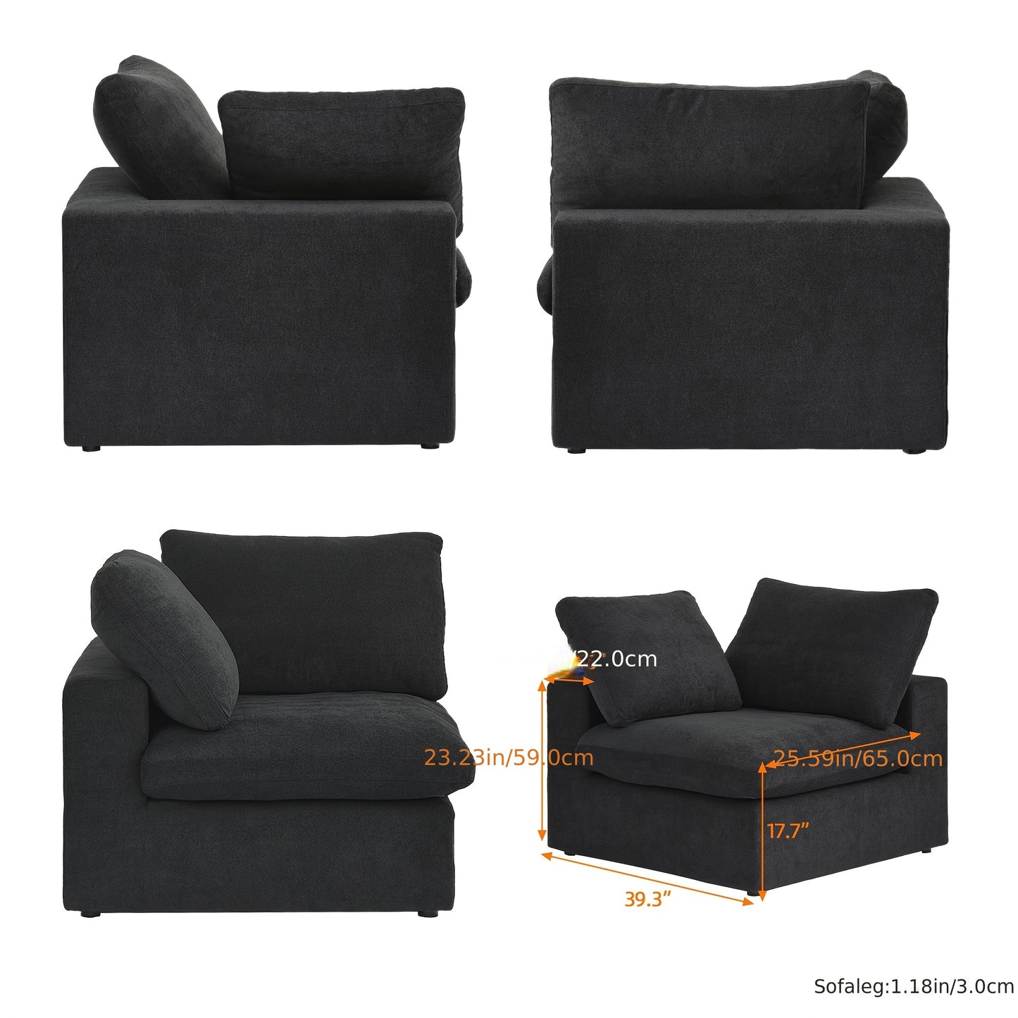 Cloud Modular Sectional Sofa With Storage Ottoman, 118.02" L Shaped Couch For Living Room, Down Filled Convertible Couch Deep Seat For Office Apartment, Covers Washable&Replaceable