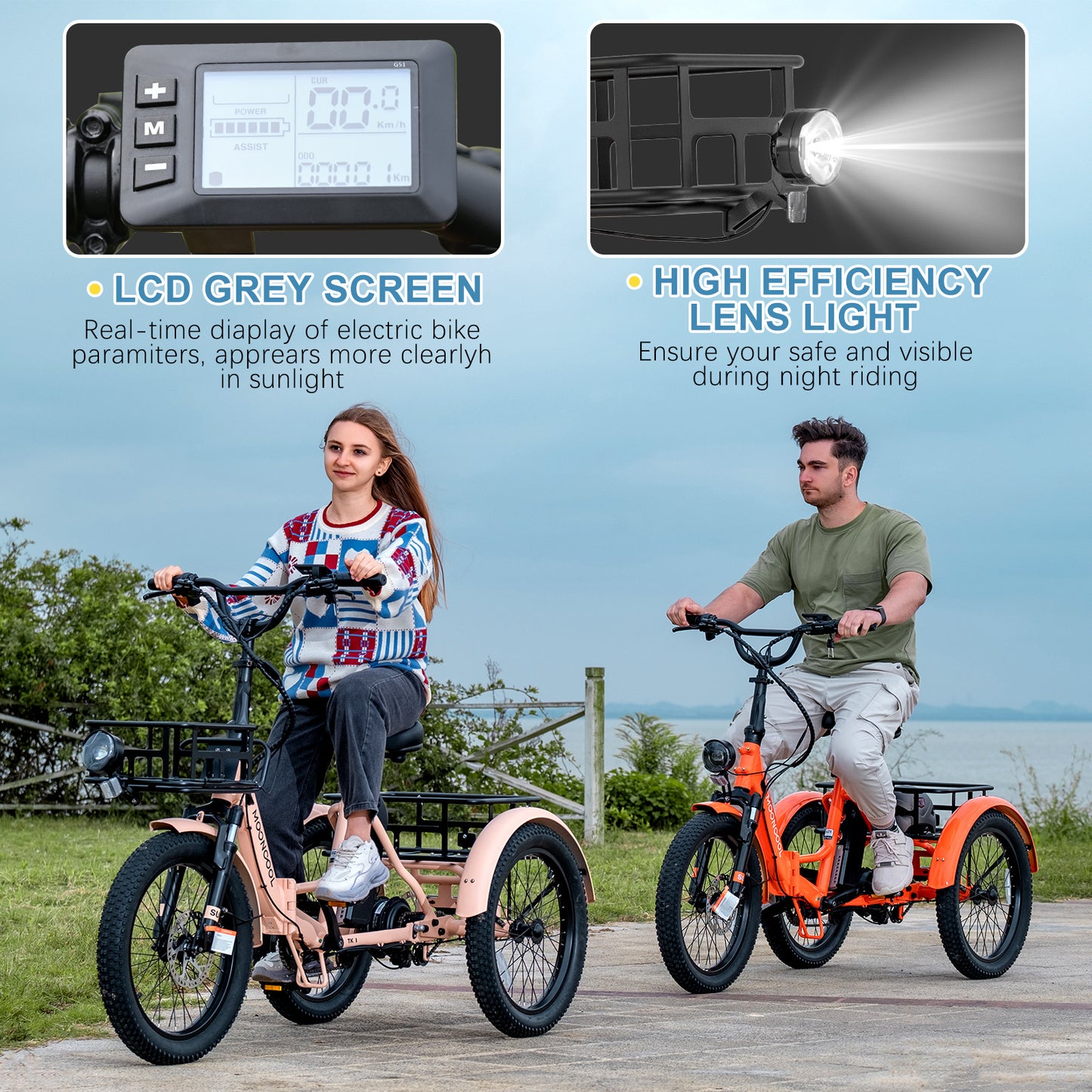 20" Fat Tire Adult Foldable Electric Trike, 500W 48V Electric Trike Motorized 3 Wheel Electric Bicycle,1 Speed Foldable Removable Battery，Home, Travel, Off-Road