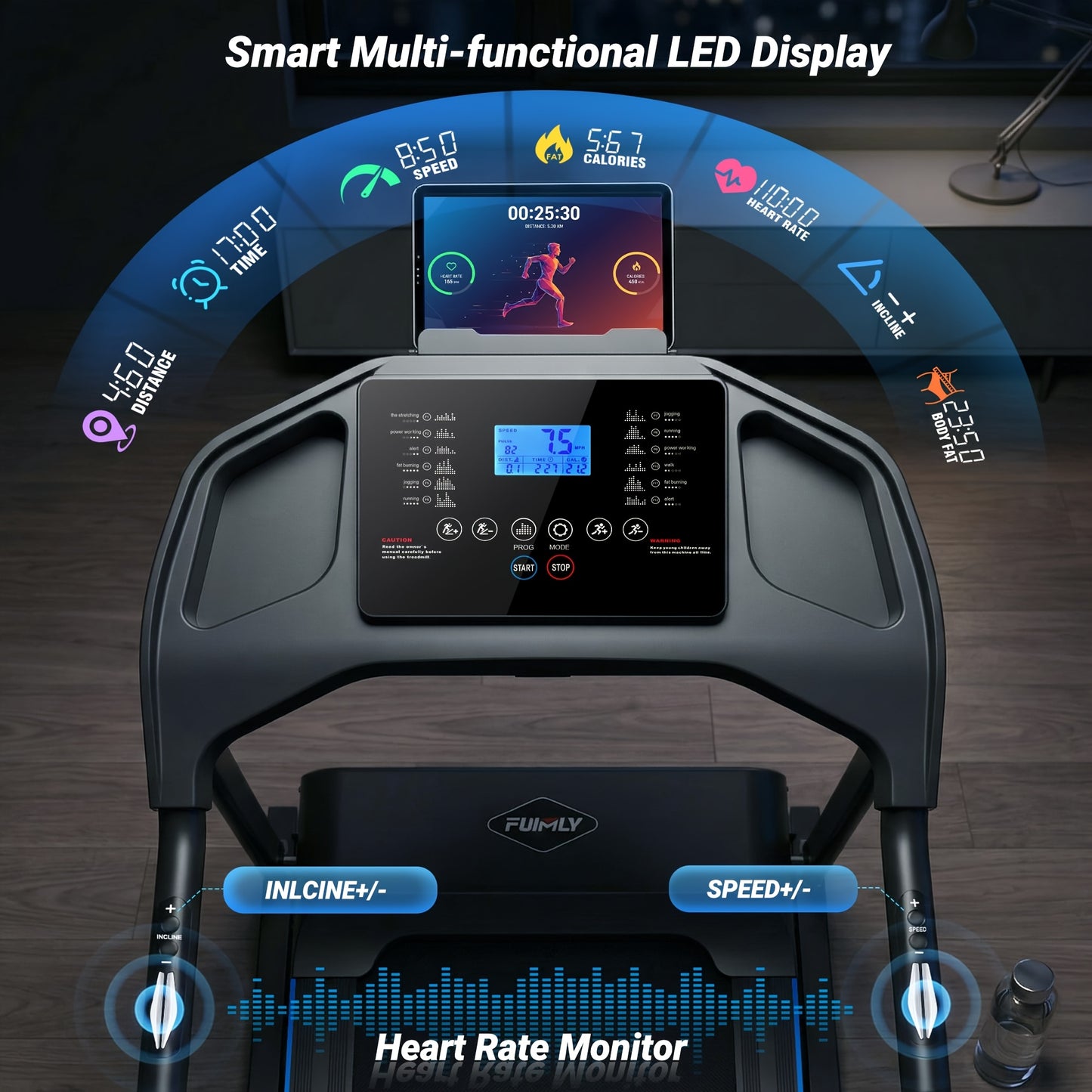 4.5 HP Heavy Duty Folding Treadmill for Home, 400 Lb Weight Capacity Running Machine with 20% Auto Incline, Smart Data Monitor, Advanced Shock Absorption & Large LED Display