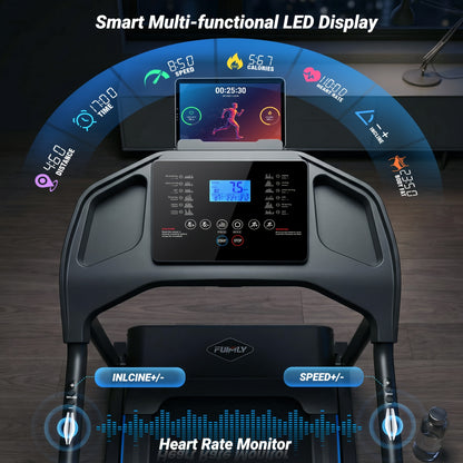 4.5 HP Heavy Duty Folding Treadmill for Home, 400 Lb Weight Capacity Running Machine with 20% Auto Incline, Smart Data Monitor, Advanced Shock Absorption & Large LED Display