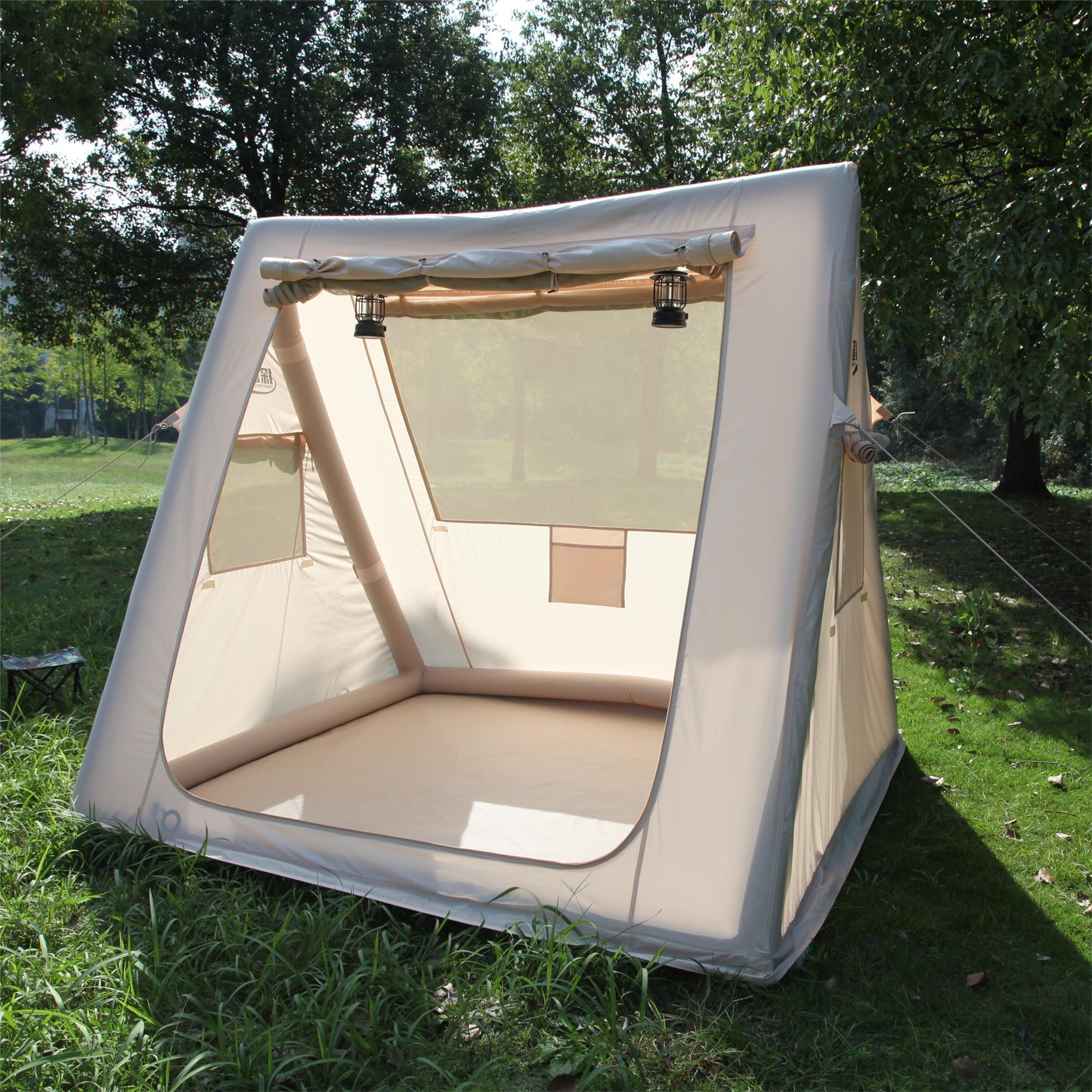 1pc Portable Foldable Inflatable Camping Tent with Canopy, 4 Seasons Oxford Cabin Tent, 2-4 Person Hut Trip Tents Sun Shelter, Easy Setup Outdoor Oxford Tents, Self-Supporting Structure Inflatable Air Tent with Pump