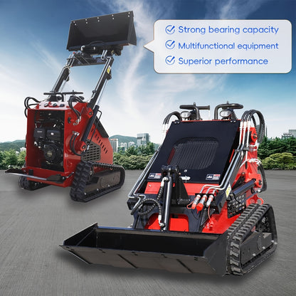 Mini Skid Steer Loader -13.5 HP Engine, Compact Track LoaderCompact Track Loader for Efficient Snow Clearing, Multi Functional Bulldozer Shovel Engineering Vehicle for Farms Gardens Park Roads Factories
