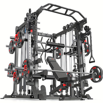 Smith Machine, Multi-function Squat Rack Power Cage L05 with Cable Crossover System, Strength Training Equipment, with Optional Weight Bench, Barbell Weight Set, for Home Gym