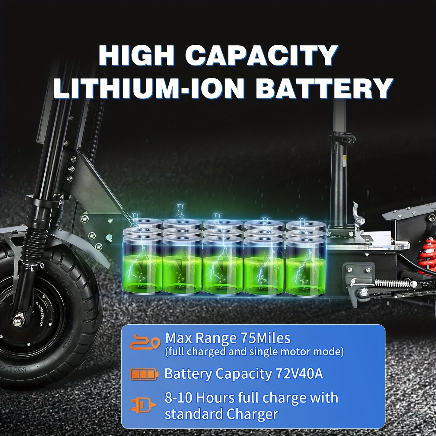 Free Delivery with Express Shipping High-power 72V Adult Electric Scooter Features LED Lights, Extended Range, Removable Seat Dual Suspension, 13-inch Vacuum Tyres Adult Off-road Electric Scooter