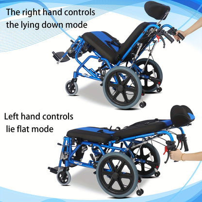 Foldable Pediatric Wheelchair for Kids & Children Cerebral Palsy, 17"Seat Width, 15"Rear Wheel Manual Folding Multi-Functional Wheelchairs