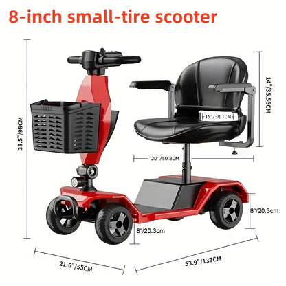 Foldable 4-Wheel Scooter for Seniors | 16 Miles Range | LED Headlight & Removable Storage Basket | Lightweight Portable Design, Fits In Car Trunk | Durable Frame for Indoor & Outdoor Use