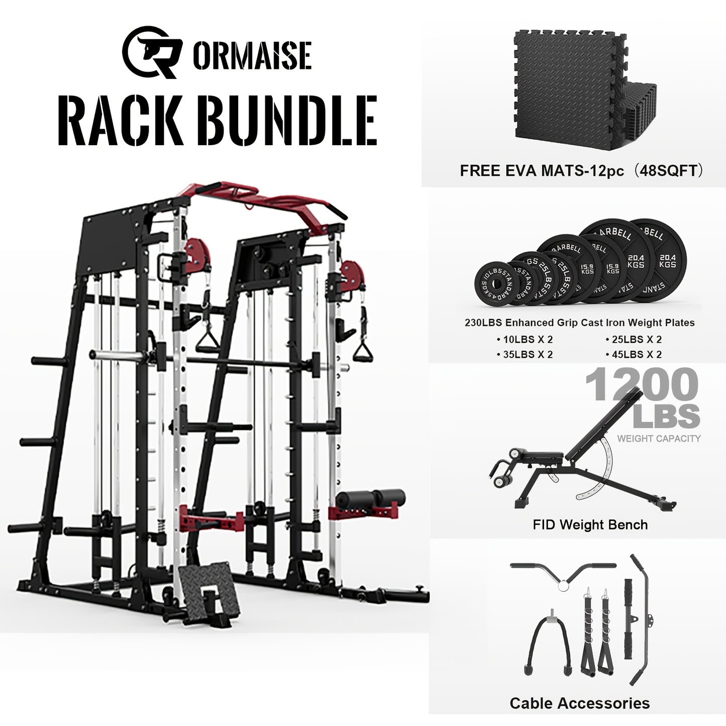 Home Gym with a Smith Machine, Featuring a 2200 Lbs Power Rack Cage, Cable Crossover, Weight Bar, 360° Landmine, Barbell Holders, And Various Attachments for Comprehensive Body Strength Training