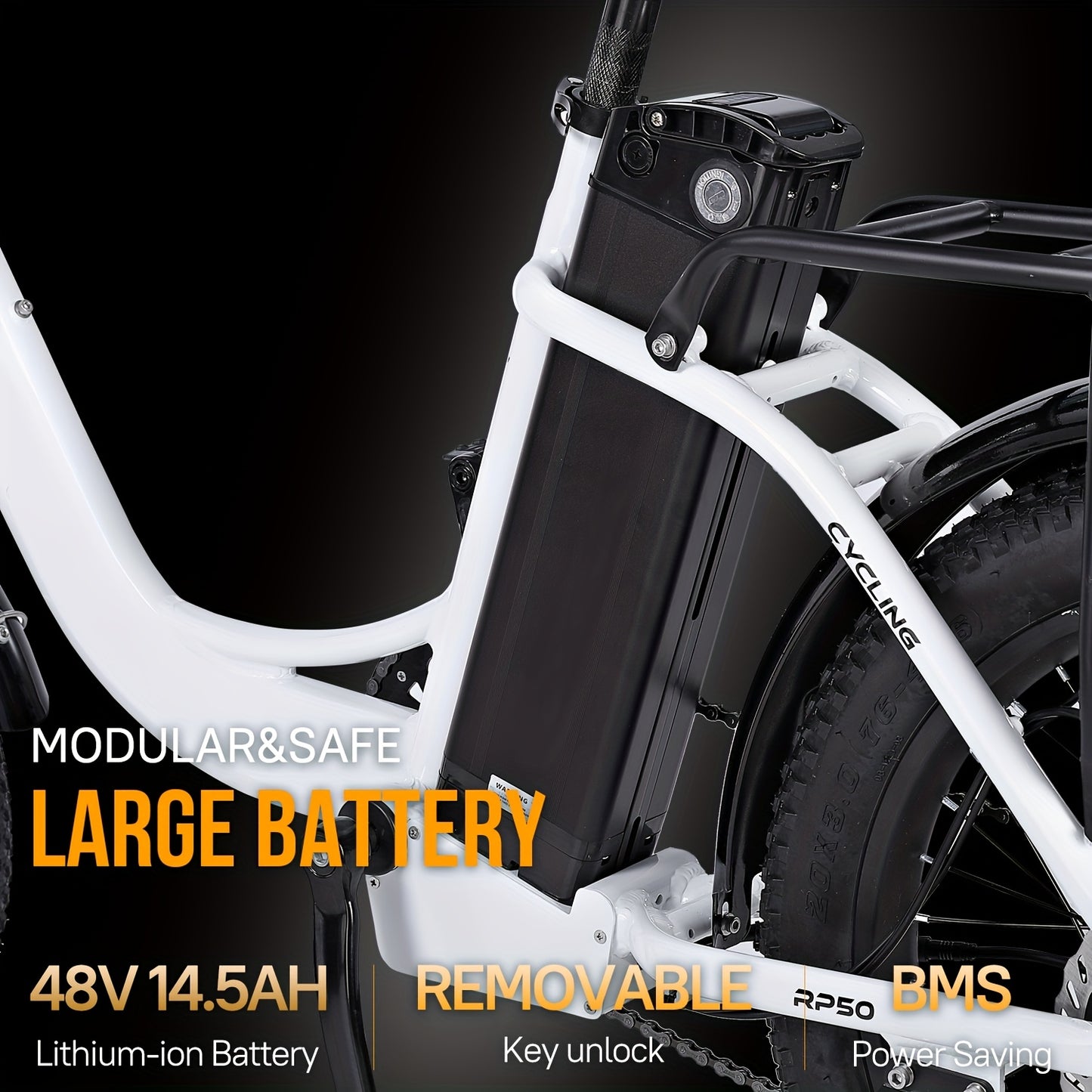 Electric Bike For Adults, RP50 Real 500W 20''×3.0 Fat Tire Electric Bicycle, 14.5Ah 48V Removable Battery Max Range 73Miles For Urban Commuter, High MPH Cargo Ebike With Front Suspension & 7 Speed Gear