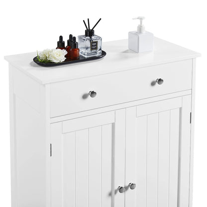 Free Standing Bathroom Cabinet with 1 Drawer 2 Doors and Adjustable Shelf, Wooden Entryway Storage Cabinet, White