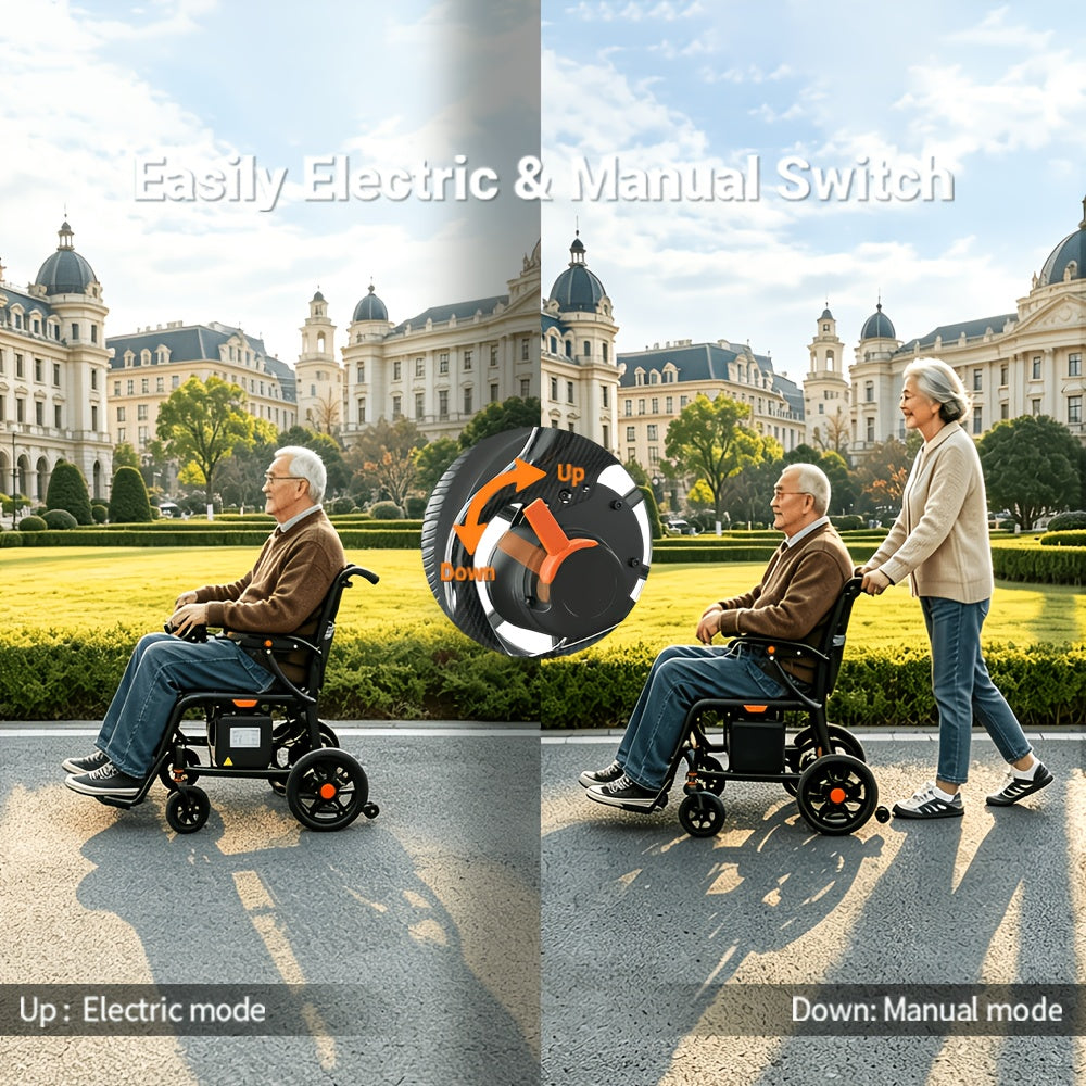 Carbon Fiber 25 Mile Long Range Adult Electric Wheelchair No Installation, One-Step Folding And Unfolding, Lightweight 15Kg, 300Lbs Load Capacity, Compact Enough to Fit in Luggage, Perfect for Travel, Park & Beach Outings, Portable Power Chair