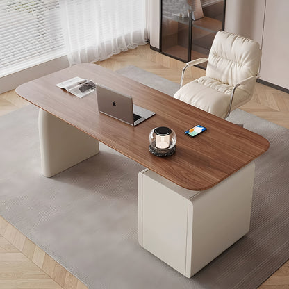 70.86'' Home Office Study Desk With Drawer Storage, Walnut Wood Minimalist Desk, Wide Desktop For Study, Suitable For Bedroom & Study Room