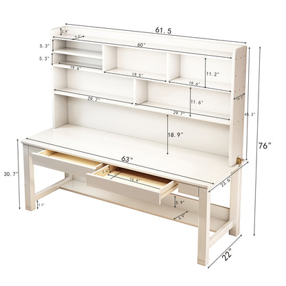 Solid Wood Desk And Cabinet Set with Drawers,Integrated Desk And Bookshelf, Under-desk Storage Rack, And Desk Cabinet. Simple Design,Lightweight, Versatile, Detachable, Suitable for Any Location, No Additional Decorations Required