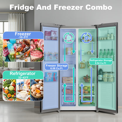 Iceblue 15.6 Cu. Ft. Black Stainless Steel Side-By-Side Refrigerator - Independent Left Freezer And Right Fridge Temperature Control