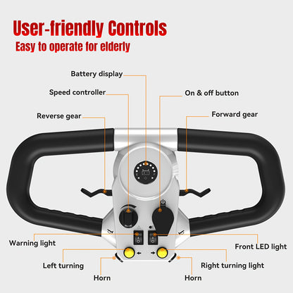 Foldable Four Wheel Mobility Scooter For Transporting Adults And Elderly, Electric Scooter With Removable Battery, 360° Swivel Seat, Front And Back Signal Lights, Tools Free Assemble, 8 Inch, 9 Inch Solid Tires Electric Mobility Aid