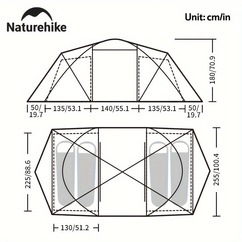 Naturehike Two Bedrooms and One Living Room Tent Lightweight Outdoor Camping Gear Large Space Tent