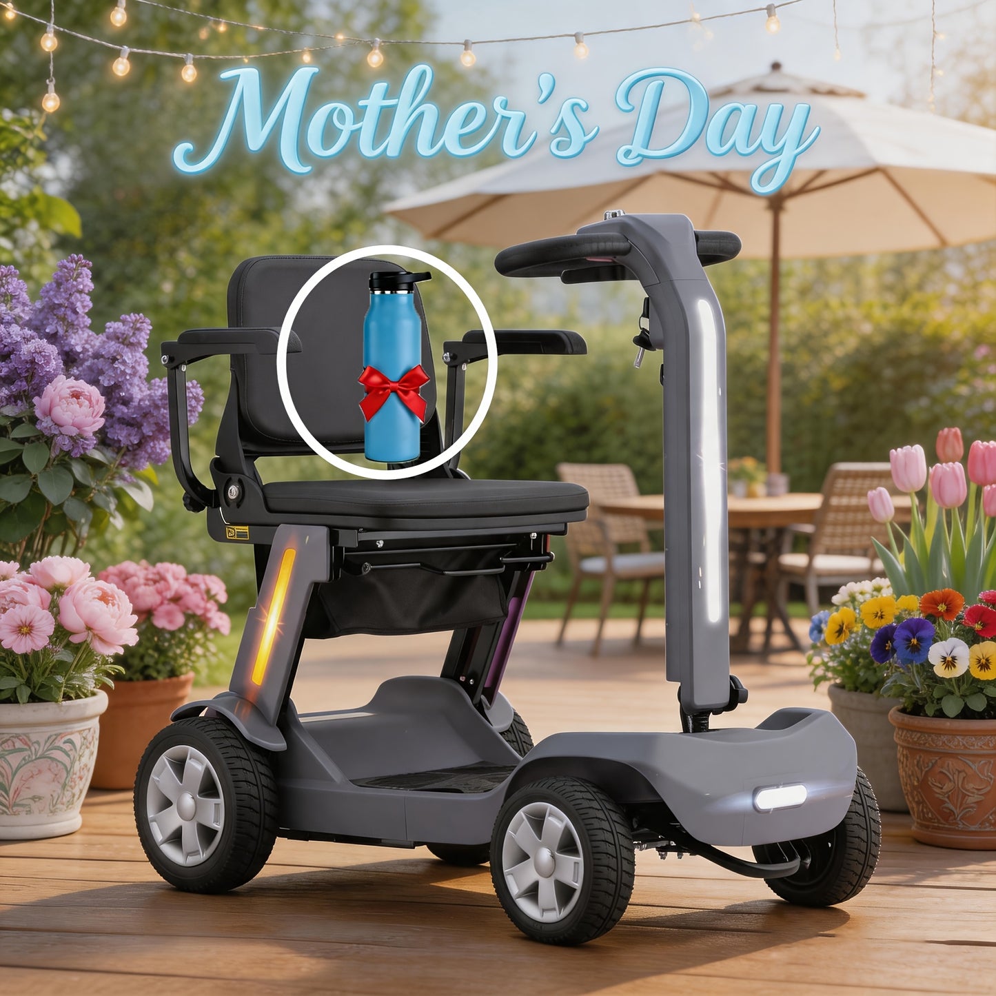 4 Wheel Electric Scooter for Adults & Seniors, 300W, 24V12Ah Battery, 4MPH Max Speed, 10Mile Range, Lightweight Foldable Scooter Electric with LED Lights, Storage Bag & Charger, No Assembly, Free Insulated Cup Gift Random Colors