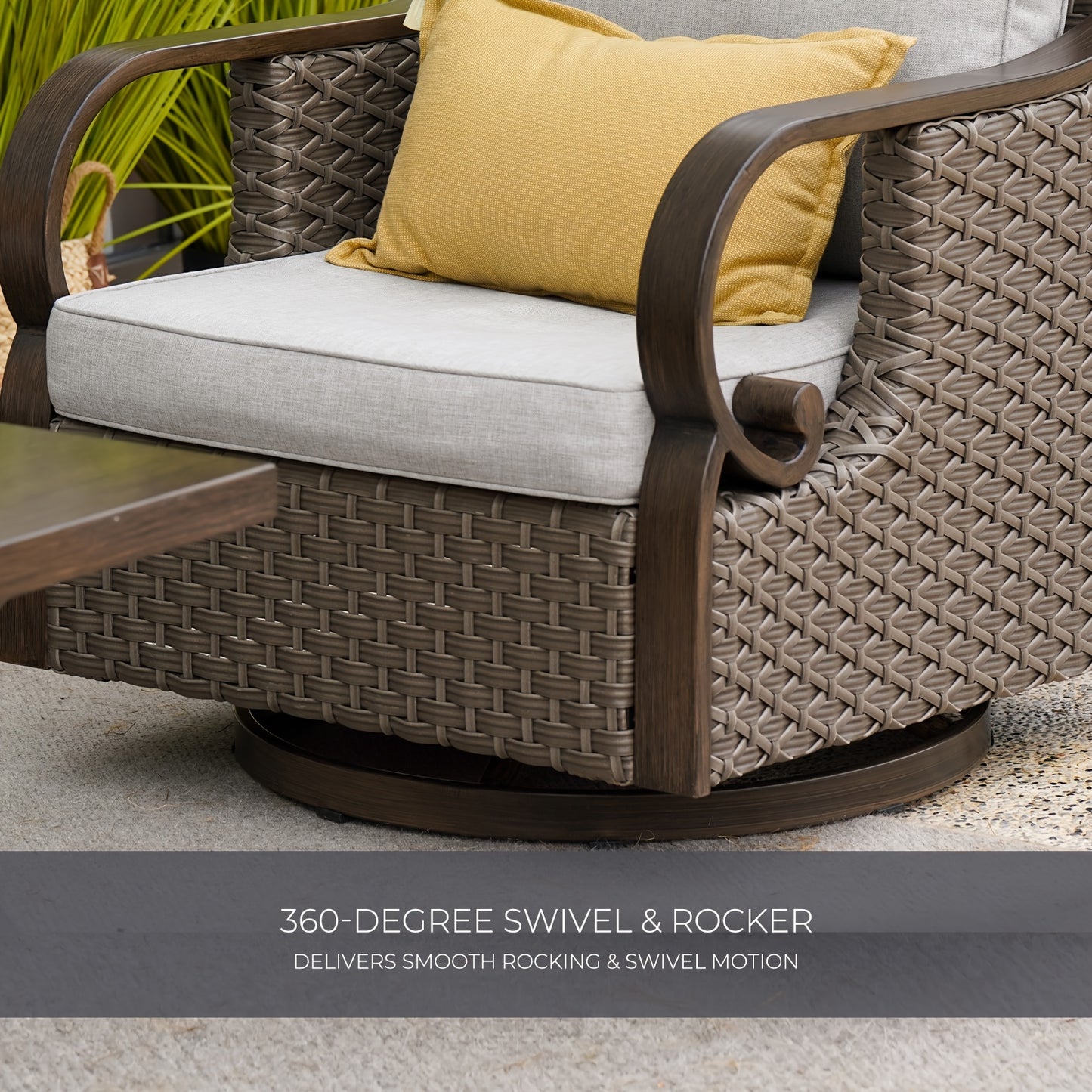 4pcs Frame Wicker Patio Furniture Set with Cushioned Swivel Rocking Chairs & Coffee Table - -Weather Indoor/Outdoor Sofa Suitable for, Deck, Poolside, for Celebrations