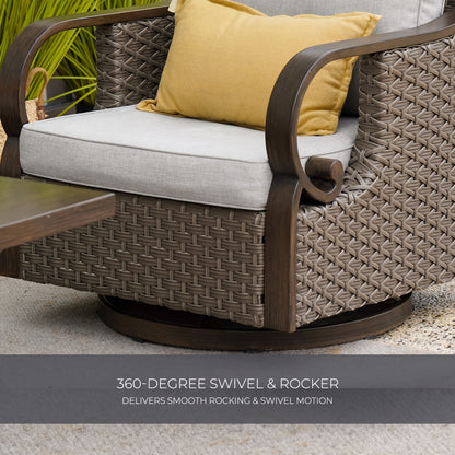4pcs Frame Wicker Patio Furniture Set with Cushioned Swivel Rocking Chairs & Coffee Table - -Weather Indoor/Outdoor Sofa Suitable for, Deck, Poolside, for Celebrations