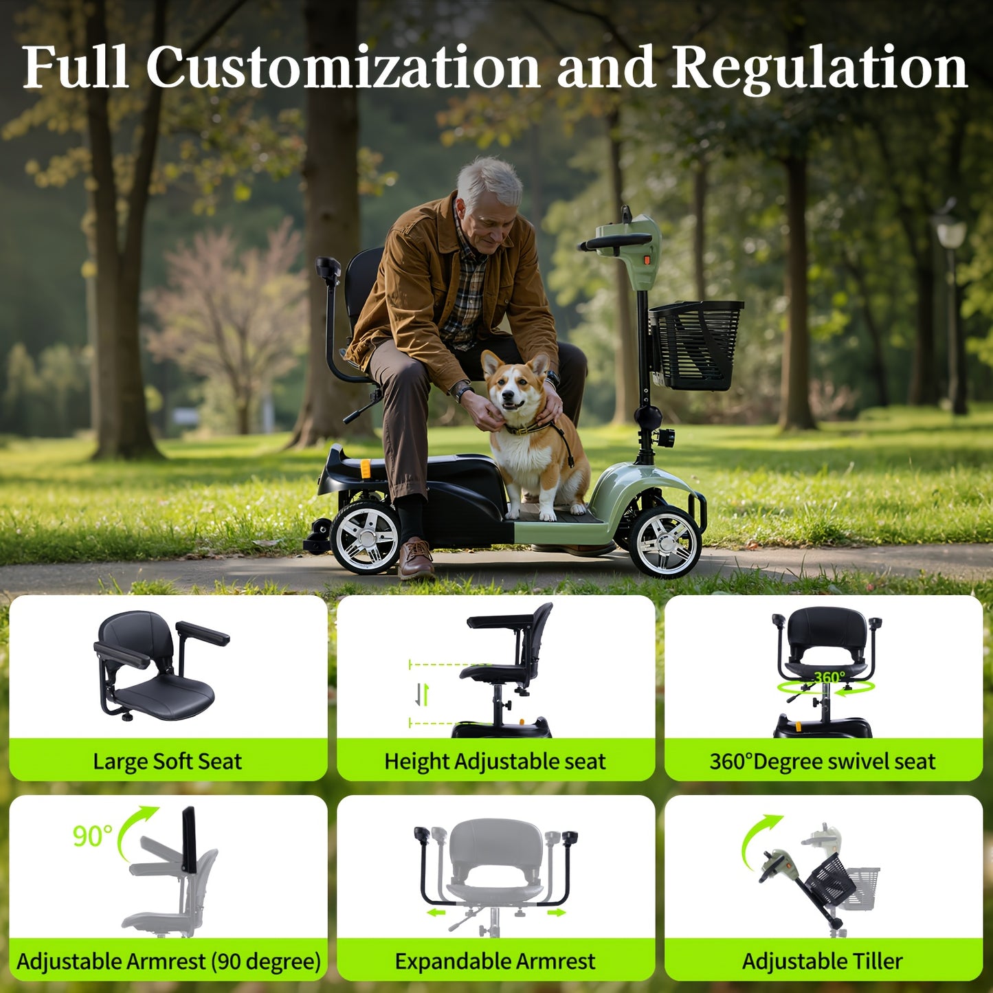 250W Foldable Electric Scooter, 24V 15.5Ah Battery, Offers A 14-17 Mile Range And Speeds Of 5-6 Mph. It Features Tires, Supports 300 Lbs, And Includes A Charger, Phone Holder, And Tool Kit, Ideal For Senior Shopping Trips.Best Holiday Gift