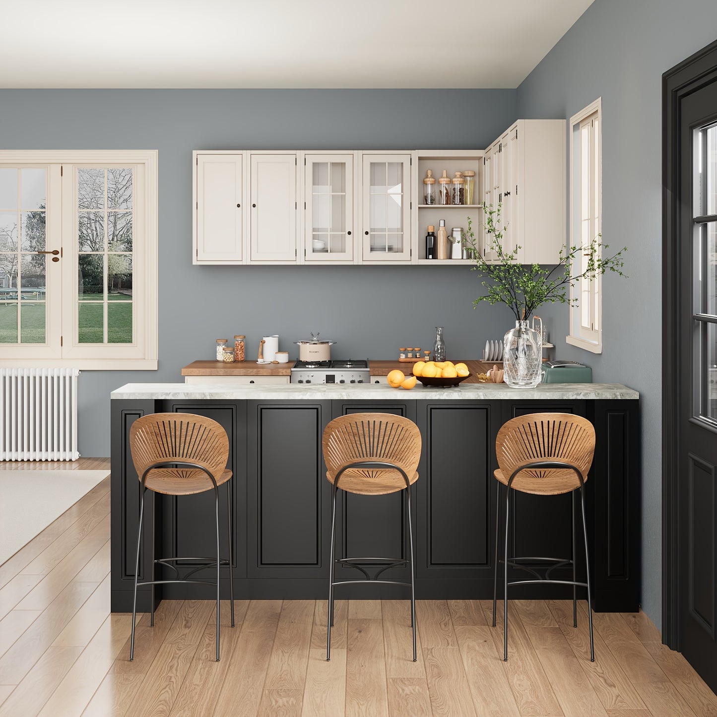 Modern 4-door Kitchen Island with 4 Spacious Drawers And 4 Shelves, Heavy-duty Kitchen Pantry Storage Cabinet with Stone Patterned Tabletop, Stationary Kitchen Table Coffee Bar Dining Table, for Dining Room, Kitchen, Stylish Design, 94, 5''L × 31, 3''D