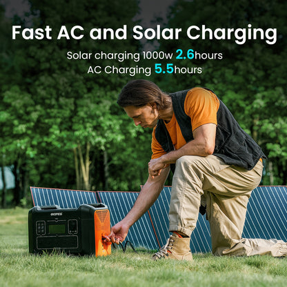 2400W 2232Wh Portable Power Station+240W Solar Panel Solar Generator LiFePO4 Battery, Pure Sine Wave AC Outlet, Solar Generator for Outdoors Camping Travelling And Emergencies Outdoor Generator