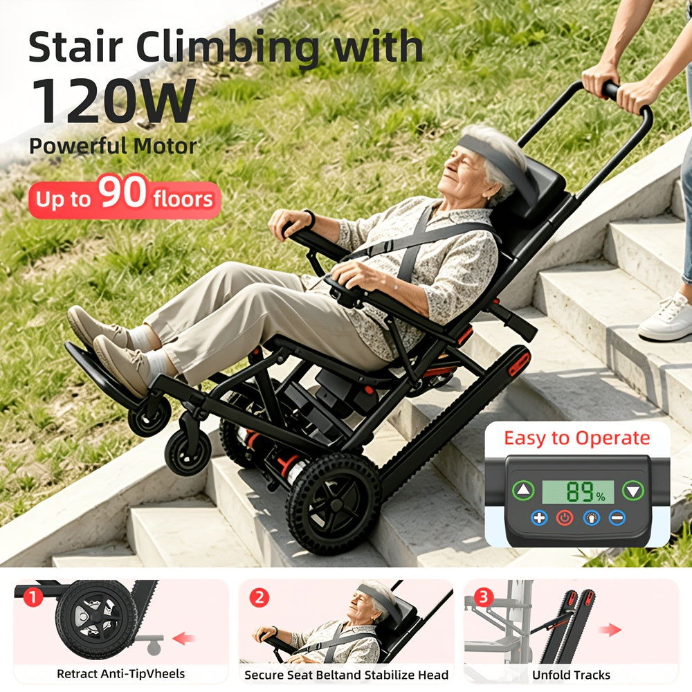 Nihhcune 15 Miles Long Endurance, Adult Intelligent Electric Wheelchair, Intelligent Controller, Stair Climber, Lightweight, One-step Folding And Unfolding, Can Be Put In The Trunk, High-power Motor, Strong Climbing Force, Anti-rollover Device
