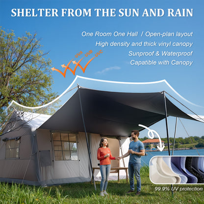 4-8 Person Deluxe Camping Inflatable Tent with Hand Pump 129 Square Feet Large Space Easy Setup Zip Closure Matching with A Canopy to Use, with A Wood Stove Chimney Opening, Tent for 4 Season, Outdoor Camping, Windproof, High Quality with Mosquito
