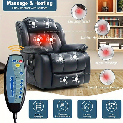 Dual Motor Lay Flat Power Lift Recliner Chair For Elderly Armchair Adjustable Breathable Leather Sofa Chair With Massage And Heating For Living Room Infinite Position Lift Recliner (Navy Blue)