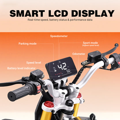 Powerful 3000W Electric Dirt Bike for Adultsand Teens, All-Terrain Off-Road Motorcycle - 8-inch alloy wheels, heavy-duty frame, LEDheadlights, 250 lbs maximum load, suitable fordrifting and off-road riding