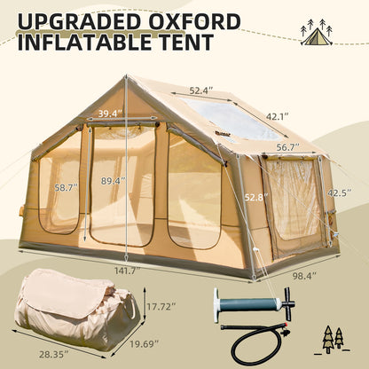 Classic Inflatable Camping Tent for 6-10 Person, 4 Season Blow Up Tent with Mesh Windows & Pumps