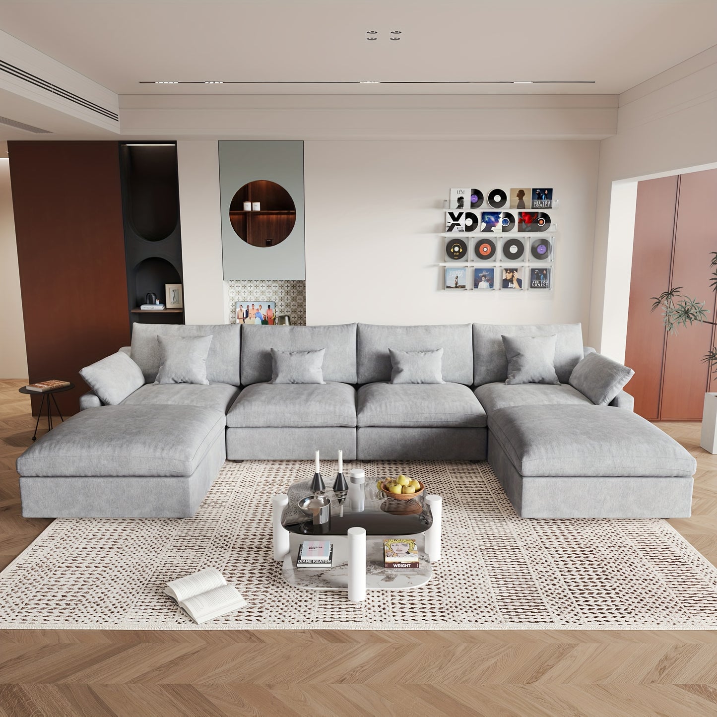 Oversized U-Shaped Modular Cloud Sofa - 155.9 Inches with Footstool - Modern Minimalist Deep-Seat Sofa for Living Room - Ultimate Comfort with Down-Filled Cushions - Covers Are Removable And Washable - Easy Design for Easy Assembly